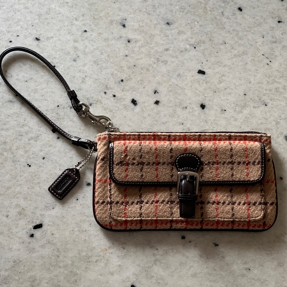 Coach Hampton Brown Wool Tweed Wristlet
